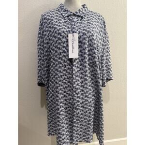 Caribbean Shirt Mens 4XB Big Blue Floral Short Sleeve Button Up Vacation New